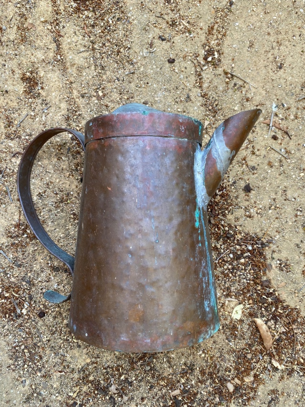 Antique Copper Pitcher Handmade Rustic Farmhouse Vase 9 inch tall